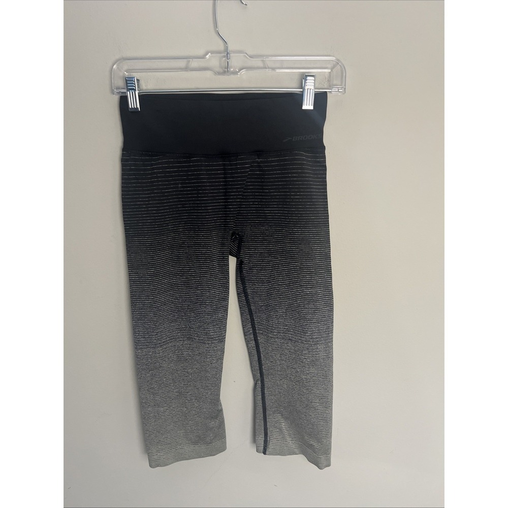 Brooks Seamless Ombre Cropped Leggings Black Grey Women's Size S